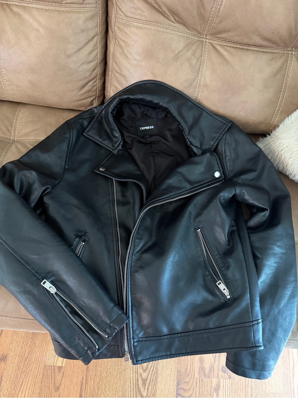 Express Women’s Black Faux Leather Oversized Moto Jacket